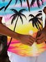 Royaura® Beach Vacation Men's Hawaiian Shirt Coconut Tree Sunset Print Pocket Camping Shirt