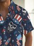 Royaura® Vintage Flag Skull Print Men's Button Pocket Short Sleeve Shirt