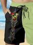 Royaura® Hawaiian Pinstripe Flying Eyeball Red Duck Panel Print Mens Beach Shorts