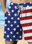Royaura® Holiday Hawaiian American Flag Print Men's Beach Shorts