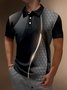 Royaura® Retro Gradient Geometric Print Men's Button Short Sleeve POLO Shirt