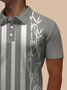 Royaura® Retro Bamboo Stripe Contrast Print Men's Button Short Sleeve POLO Shirt