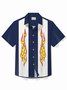 Royaura® 50's Vintage Men's Bowling Shirt Flame Art Pocket Camp Shirt Big Tall