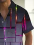 Royaura® Retro Gradient Geometric Print Men's Button Pocket Short Sleeve Shirt