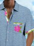 Royaura® Basic Hibiscus Flower Patchwork Printed Chest Pocket Shirt Plus Size Men's Hawaiian Shirt