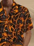 Royaura® Retro 3D Magma Print Men's Button Pocket Short Sleeve Shirt