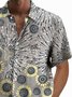 Royaura® Retro Geometric Floral Print Men's Button Pocket Short Sleeve Shirt