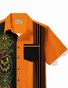 Royaura® Vintage Bowling Pinstripe Halloween Pumpkin Print Chest Pocket Shirt Plus Size Men's Shirt