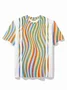 Royaura® Retro Rainbow Stripe Men's Short Sleeve Round Neck T-Shirt Stretch Art Top Big Tall