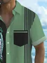 Royaura® Vintage Pinstripe Bowling Print Men's Button Pocket Short Sleeve Shirt