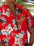 Royaura® Beach Vacation Men's Hawaiian Shirt Red Floral Print Pocket Camping Shirt