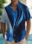 Royaura® Retro Gradient Blue Creative Art 3D Print Men's Button Pocket Short Sleeve Shirt