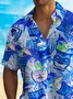 Royaura® Tropical TIKI Bar Blue Men's Hawaiian Shirt Wrinkle Free Seersucker Stretch Camp Pocket Shirt Big Tall