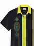 Royaura® 50's Retro Pinstripe Car Men's Bowling Shirt Skull Cartoon Art Stretch Pocket Camp Shirt Big Tall