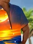 Royaura® Retro Sunset Landscape Art Creative 3D Print Printed Men's Button Pocket Short Sleeve Shirt
