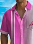 Royaura® Beach Vacation Pink Men's Flamingo Bowling Shirt Stretch Pocket Camp Shirt Big Tall