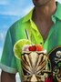 Royaura® Beach Vacation Men's Hawaiian Shirt Tiki Wine Glass Pirate Parrot Print Tiki Bar Bartender Pocket Camping Shirt Big Tall