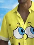 Royaura® Vintage Yellow Sponge Cartoon Print Chest Pocket Shirt Plus Size Men's Shirt