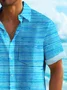 Royaura® Beach Vacation Ocean Blue Geometric Textured Men's Hawaiian Shirt Camp Pocket Shirt Big Tall