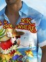 Royaura® Beach Vacation Men's Hawaiian Shirt Tiki Wine Glass Cocktail Parrot Print Tiki Bar Bartender Pocket Camping Shirt
