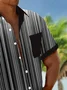 Royaura® Retro Striped Gradient Print Men's Button Pocket Short Sleeve Shirt