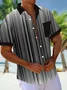 Royaura® Retro Striped Gradient Print Men's Button Pocket Short Sleeve Shirt