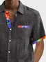 Royaura® Vintage Textured Contrast Color Block Print Men's Button Pocket Short Sleeve Shirt