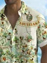 Royaura® Vintage Louisiana Cartoon  Map Print Chest Pocket Shirt Plus Size Men's Shirt Big Tall