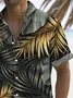 Royaura® Hawaiian Tropical Gold Floral 3D Print Men's Button Pocket Short Sleeve Shirt