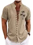 Royaura® Hawaiian Palm Tree Printed Shirt Men's Button Pocket Cotton Linen Short Sleeve Shirt Big & Tall