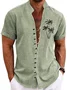 Royaura® Hawaiian Palm Tree Printed Shirt Men's Button Pocket Cotton Linen Short Sleeve Shirt Big & Tall