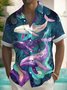 Royaura® Hawaiian Ocean Life Whale Print Men's Button Pocket Short Sleeve Shirt Big & Tall