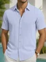 Royaura® Plain Basic Solid Color Striped Men's Button Short Sleeve Shirt Big & Tall