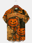 Royaura® Halloween Night Holiday Pumpkin Art Print Men's Button Pocket Short Sleeve Shirt Big & Tall