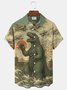 Royaura® Retro Ukiyoe Japanese Godzilla Aircraft War Print Men's Button Pocket Short Sleeve Lapel Shirt Big & Tall