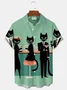 Royaura® Retro 1950s Mid-century Atomic Age Geometric Cat Graphic Print Men's Button Pocket Short Sleeve Shirt Big & Tall