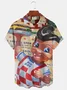 Royaura® Retro 1950s Mid-century Big Boy Burger Graphic Print Men's Button Pocket Short Sleeve Shirt Big & Tall