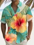 Royaura® Hawaiian Floral Leaf Art Print Men's Button Pocket Short Sleeve Shirt Big & Tall