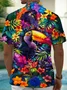 Royaura® Hawaiian Toucan Tropical Floral Print Men's Button Pocket Short Sleeve Shirt Big & Tall