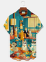 Royaura® Retro 1950s Mid-century Atomic Age Geometric Cat Graphic Print Men's Button Pocket Short Sleeve Shirt Big & Tall