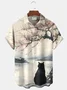 Royaura® Beach Vacation Men's Casual Stylish Cat Print Wrinkle Free Seersucker Hawaiian Summer Shirts Short Sleeve Shirt Big Tall