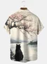 Royaura® Beach Vacation Men's Casual Stylish Cat Print Wrinkle Free Seersucker Hawaiian Summer Shirts Short Sleeve Shirt Big Tall