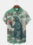 Royaura® Retro Ukiyoe Japanese Godzilla Aircraft War Print Men's Button Pocket Short Sleeve Lapel Shirt Big & Tall