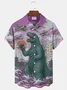 Royaura® Retro Ukiyoe Japanese Godzilla Aircraft War Print Men's Button Pocket Short Sleeve Lapel Shirt Big & Tall