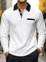 Royaura® Basic Waffle Texture Stitching Men's Contrast Color Button Long Sleeve Polo Shirt Big & Tall