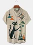 Royaura® Retro 1950s Mid-century Atomic Age Geometric Cat Graphic Print Men's Button Pocket Short Sleeve Shirt Big & Tall