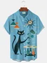 Royaura® Retro 1950s Mid-century Atomic Age Geometric Cat Graphic Print Men's Button Pocket Short Sleeve Shirt Big & Tall