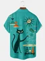Royaura® Retro 1950s Mid-century Atomic Age Geometric Cat Graphic Print Men's Button Pocket Short Sleeve Shirt Big & Tall