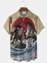 Royaura® Men's Ukiyo-e Godzilla vs. the Gorillas Print Pocket Short Sleeve Shirt Big & Tall