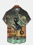Royaura® Retro Medieval Cat Geometric Print Men's Lapel Short Sleeve Shirt Big & Tall